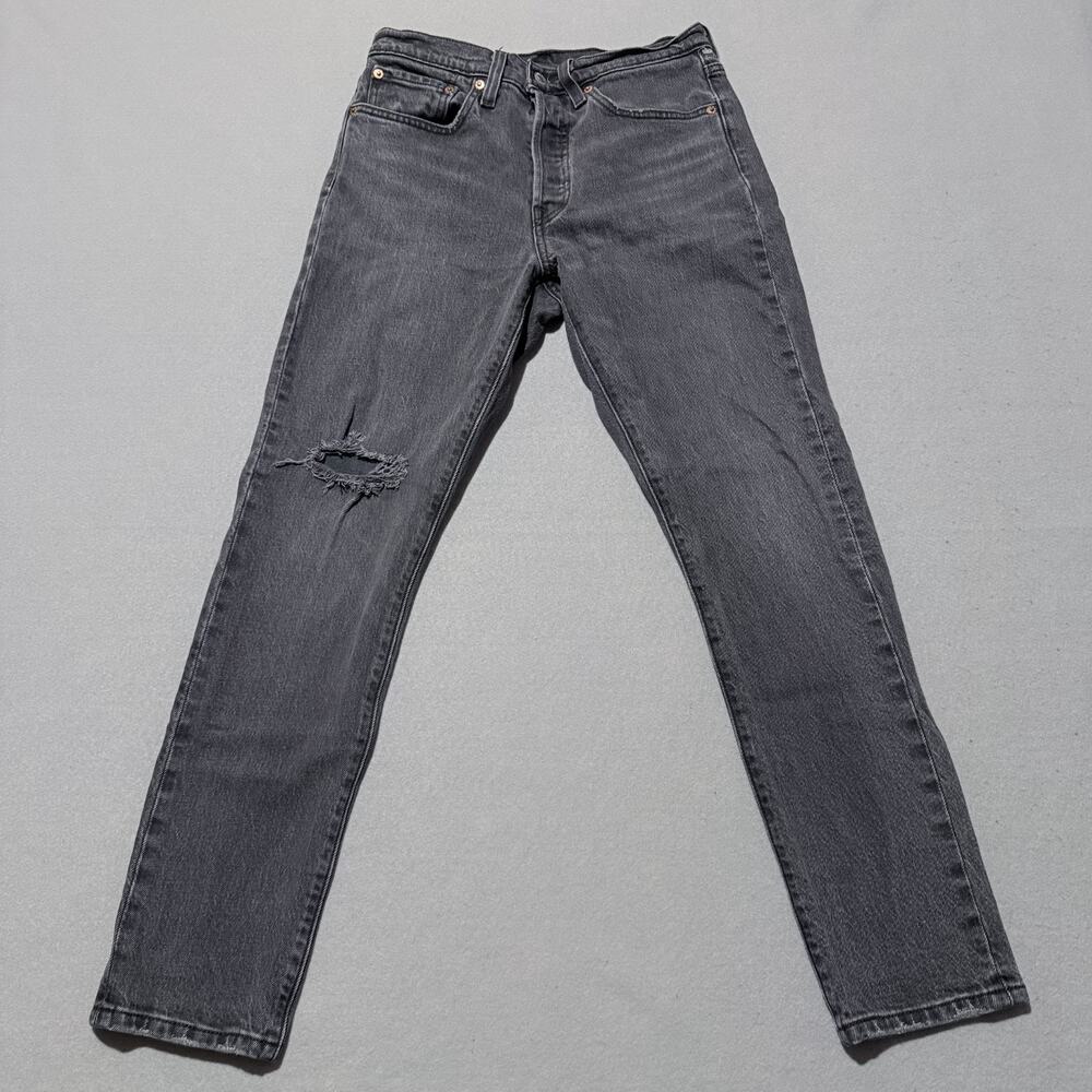 Levi’s Premium 501 Skinny Jeans Gray Denim Distressed Slim Fit Big E 26x28